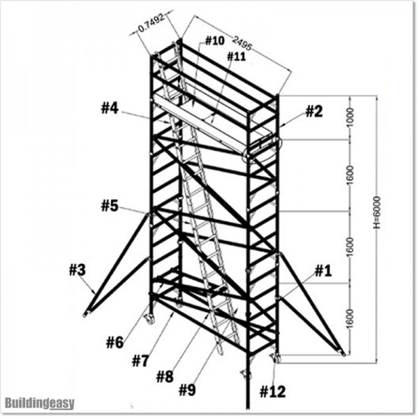 6m Narrow Scaffolding With Separate Ladder And 2 Working Platforms.