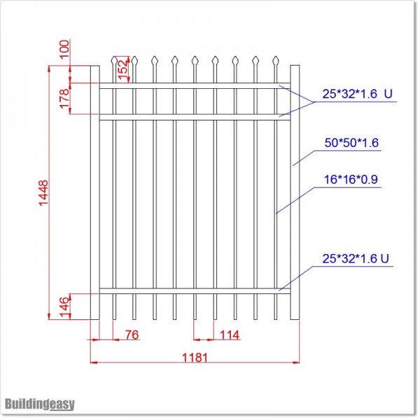 Steel pedestrian gate is 1.2M wide and 1.45 high.