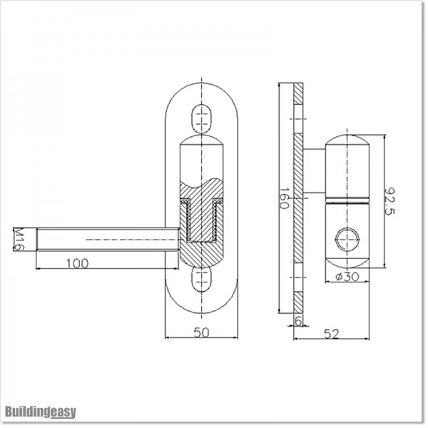 Adjustable gate hinge with stud is 16mm diameter and 100mm long