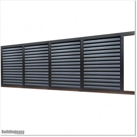 6M Wide & 1.8M High Flat Top Louver Sliding Gate in Matte Black Colour.