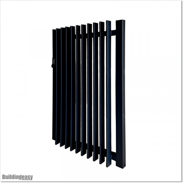 Finn Gate is 1000mm wide (excluding hinge gap) and 1450mm high. Gate comes with Button Lock and Stricker Bracket