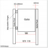 Finn Gate is 1000mm wide (excluding hinge gap) and 1450mm high. Gate comes with Button Lock and Stricker Bracket