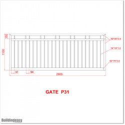 This gate is 2.9M wide and gate height is 1.1M.