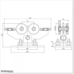 Six wheel roller carriage for aluminium cantilever gates.