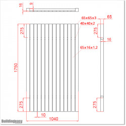 The gate is 1040 mm wide (excluding hinge width) and 1750 mm high