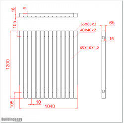 The gate is 1040 mm wide (excluding hinge width) and 1200 mm high