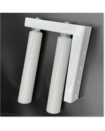 Two Roller Guide With Strong L Bracket and Two 250mm Large White Rollers.