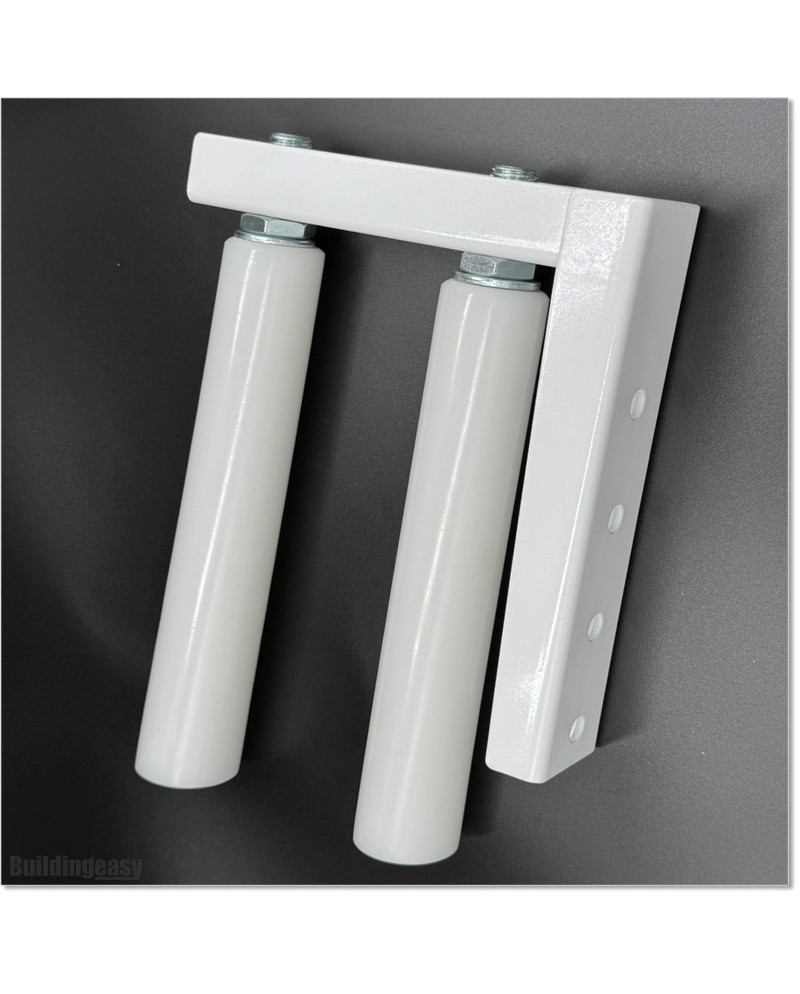 Two Roller Guide With Strong L Bracket and Two 250mm Large White Rollers.