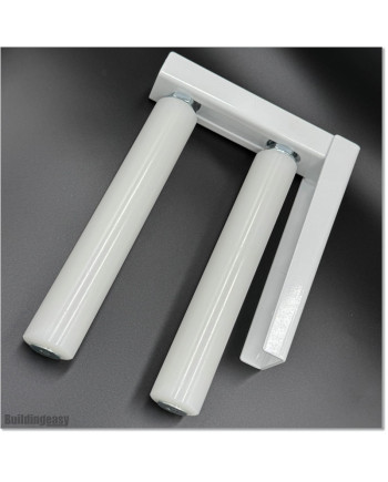 Two Roller Guide With Strong L Bracket and Two 250mm Large White Rollers.