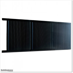 Gate is 5.3M wide and gate height is 1.8M. Gate fits 5.0M post gap